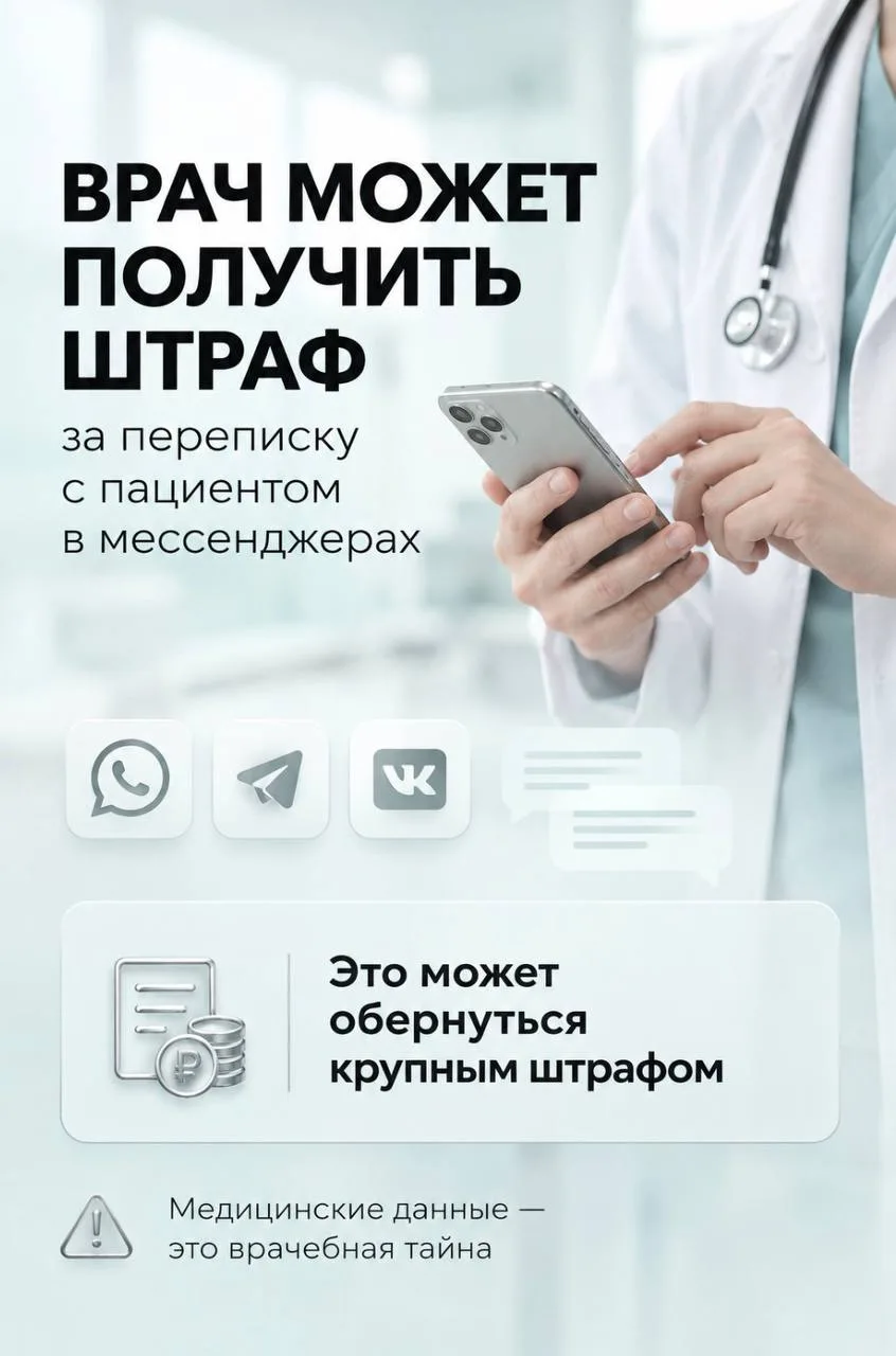⚠️ Врач в России может получить крупный штраф за обычную переписку с пациентом в мессен...