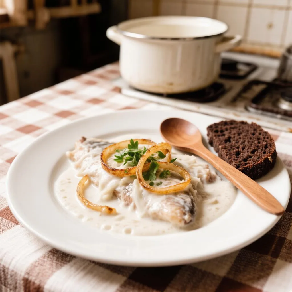Рыба, тушённая в молоке с луком