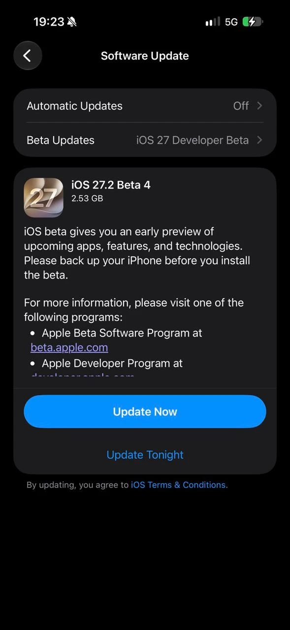 ⚡️Вышла iOS 27.2 Beta 4