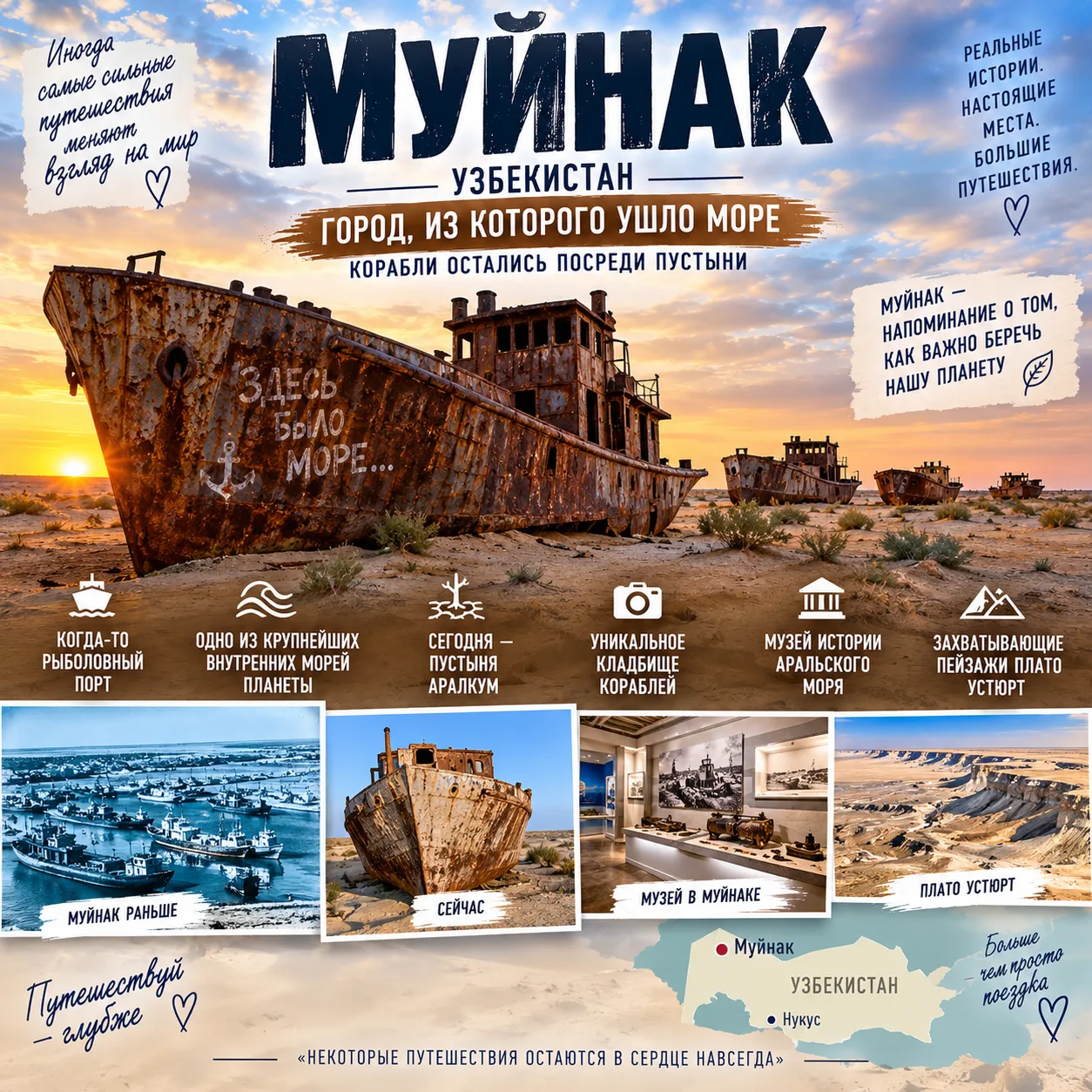 🇺🇿 Муйнак: город, из которого ушло море. Корабли остались посреди пустыни