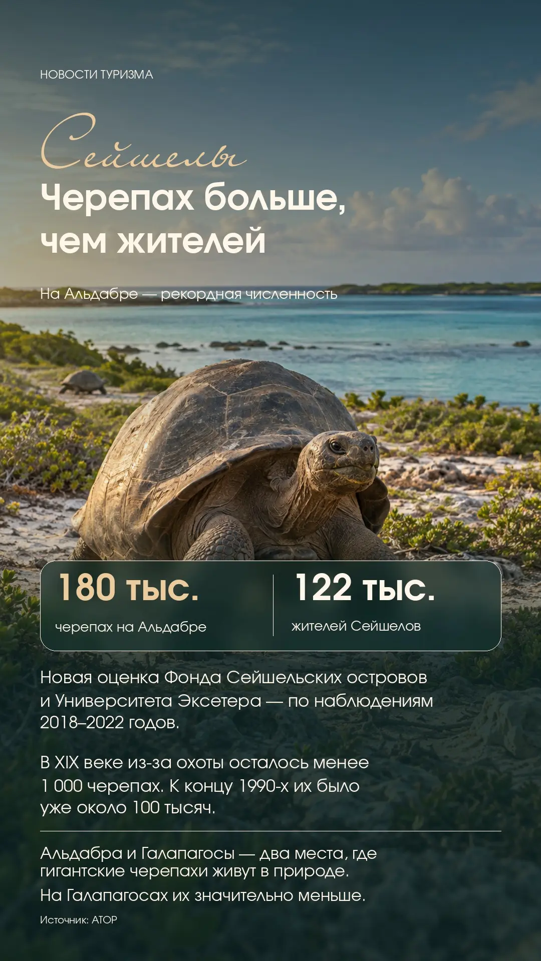 🐢 На Сейшелах насчитали 180 тысяч гигантских черепах — больше, чем жителей страны