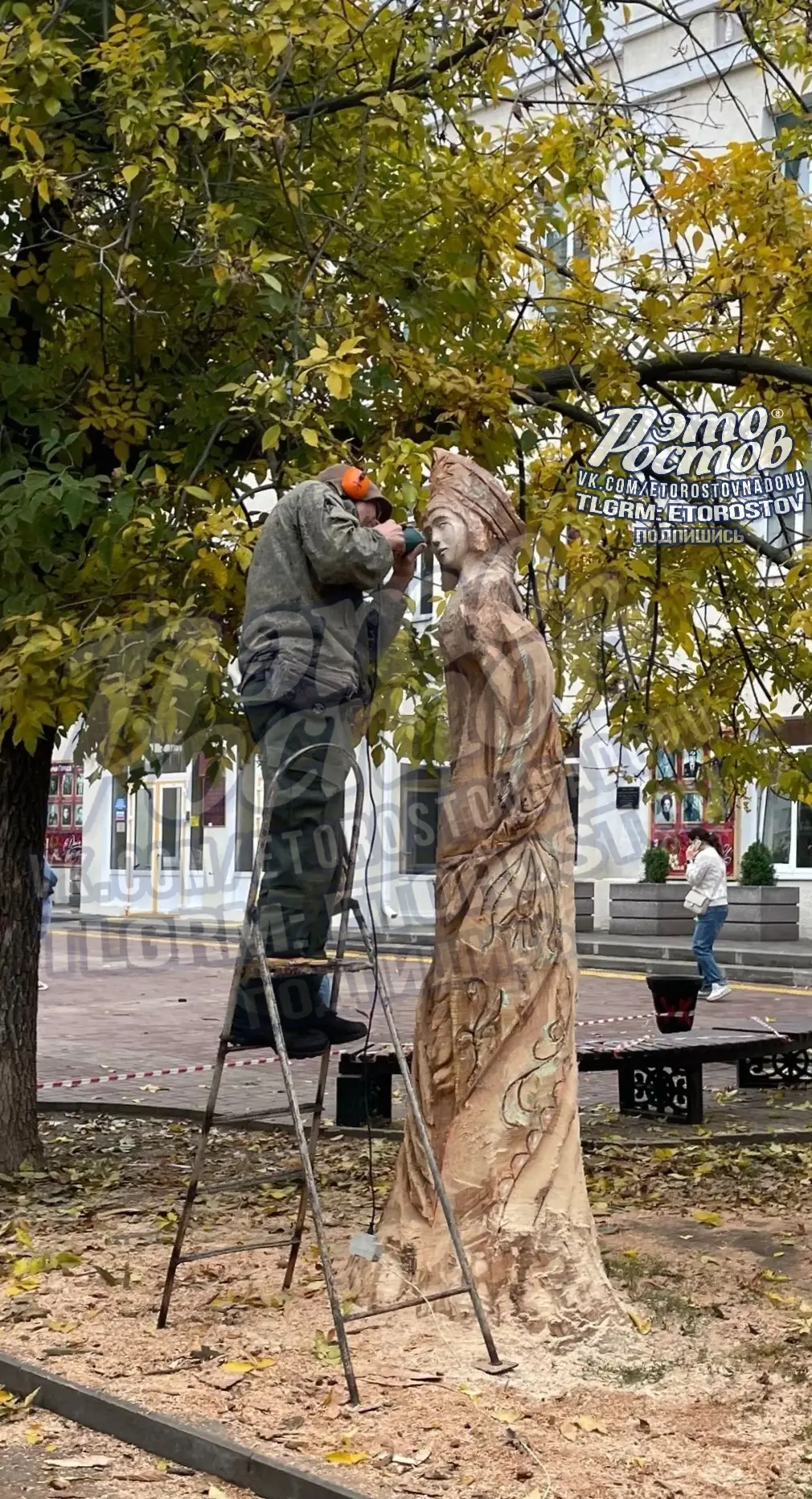 👑 Царевну вырезают из старого дерева на Пушкинской возле школы №80.