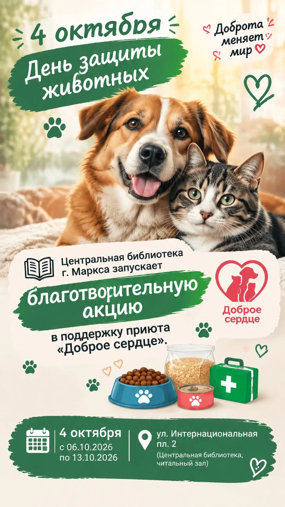 🐾 Друзья, 4 октября отмечался День защиты животных. Его главная цель - привлечь вниман...