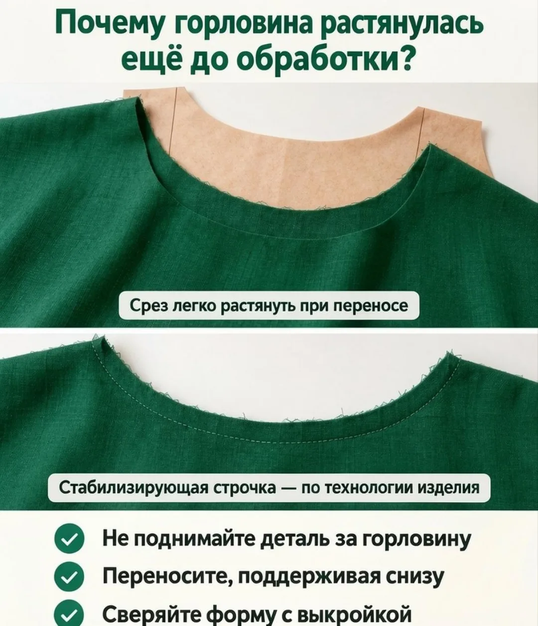Почему горловина растягивается ещё до обработки? ✂️