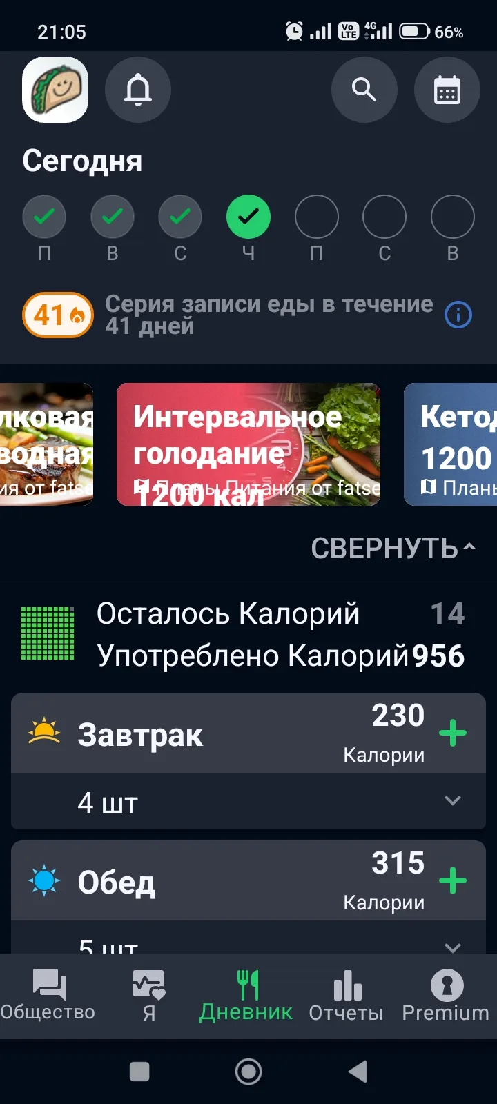 Итог по калориям и ЖБУ за сегодня