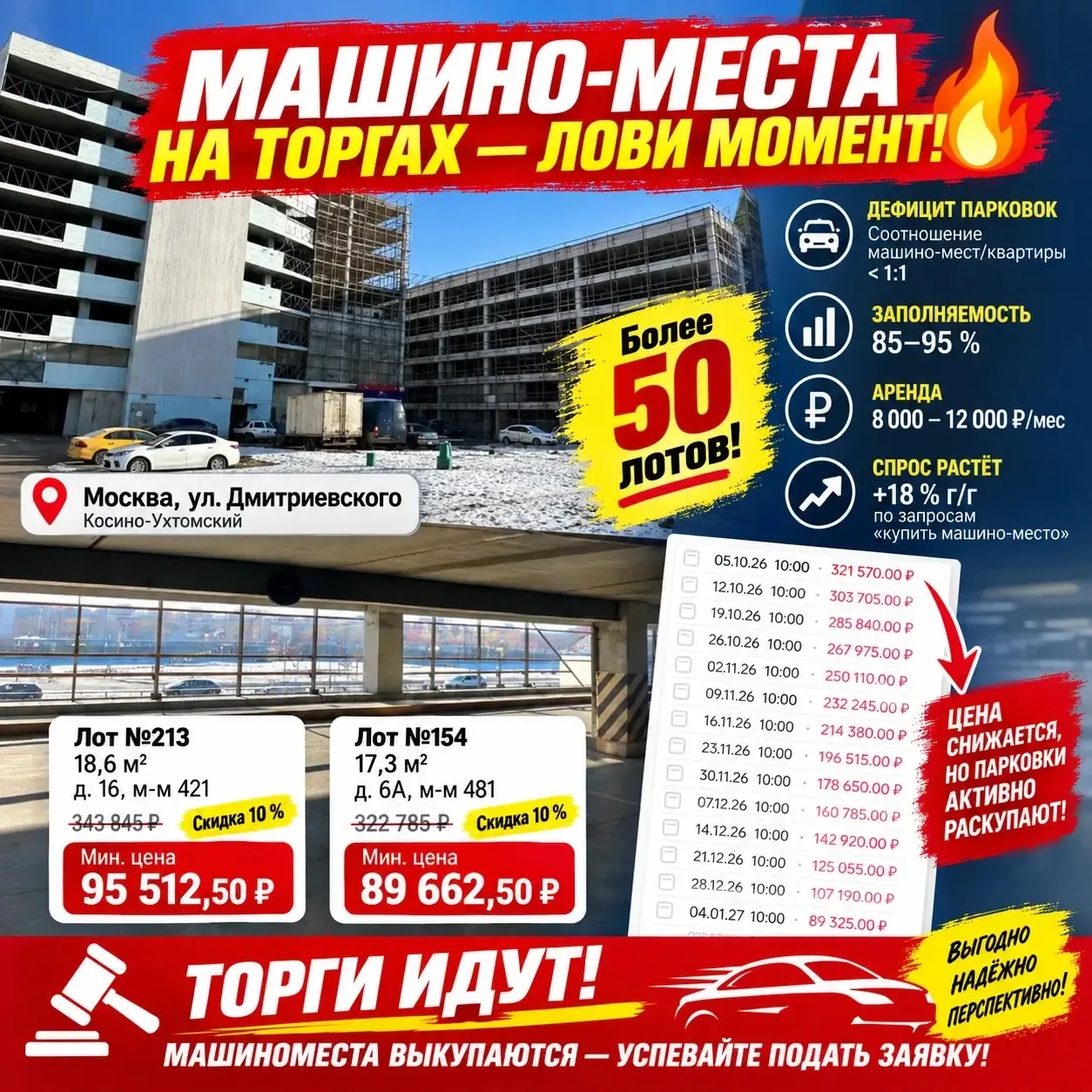 🔥 Машино‑места на торгах — лови момент! 🔥
