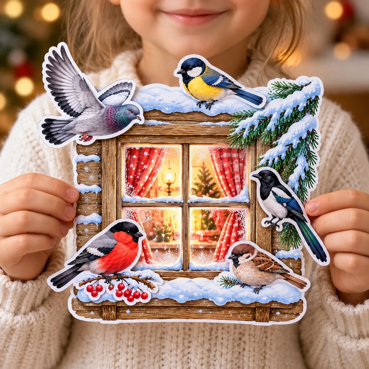 🐦 Аппликация «Зимующие птицы у окошка» ❄️