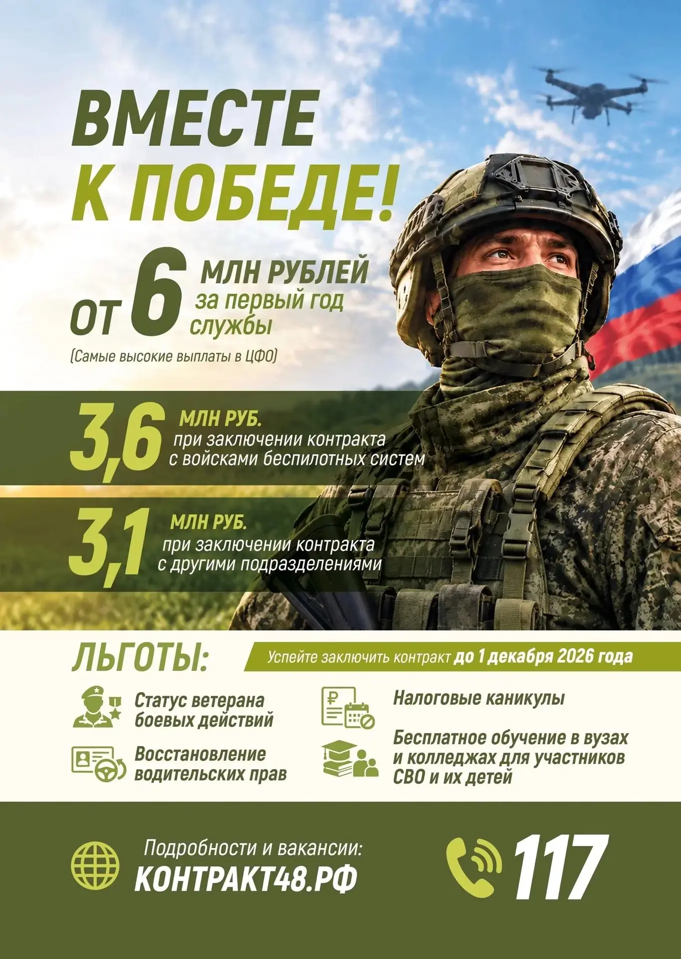 От 6 млн рублей за первый год службы – такая сумма выплат предусмотрена для тех, кто за...