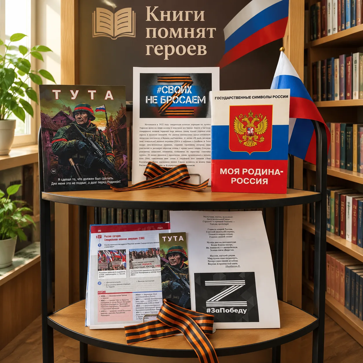 📚 В нашей школьной библиотеке открылась выставка, посвящённая теме патриотизма. Здесь ...