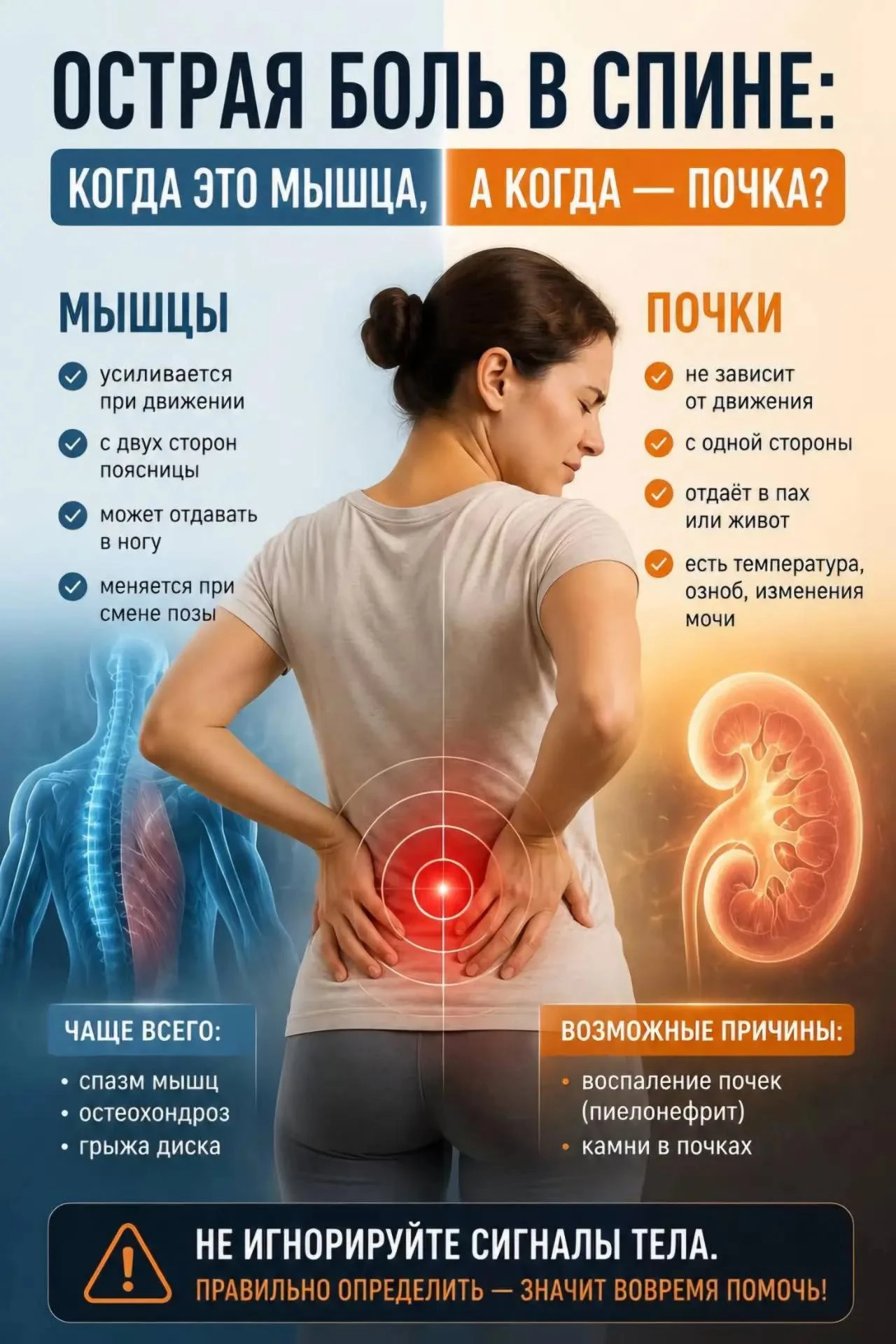 Острая боль в спине: как отличить мышцы от почек — это важно знать 🤫🩺
