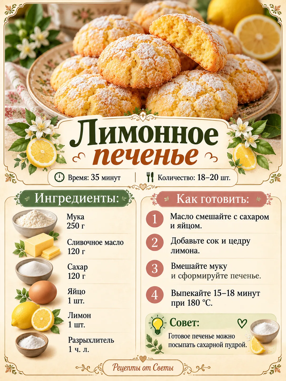 🍋 Лимонное печенье к чаю: аромат на всю кухню и крошки на всех счастливых едоках!