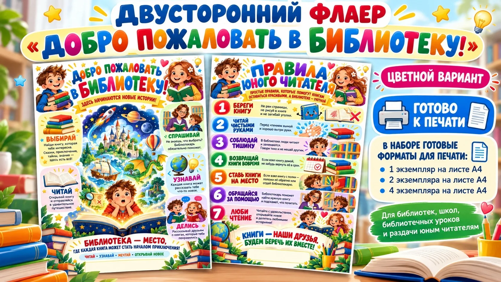 Двусторонний флаер «Добро пожаловать в библиотеку!» 🎉