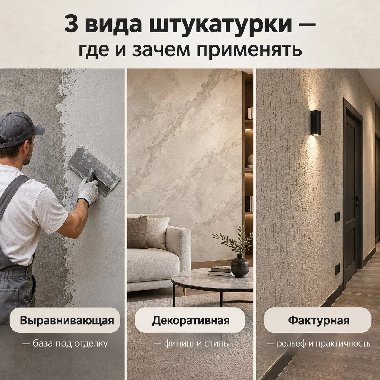 Штукатурка — это не просто «слой на стену». От её вида зависит и внешний вид комнаты, и...