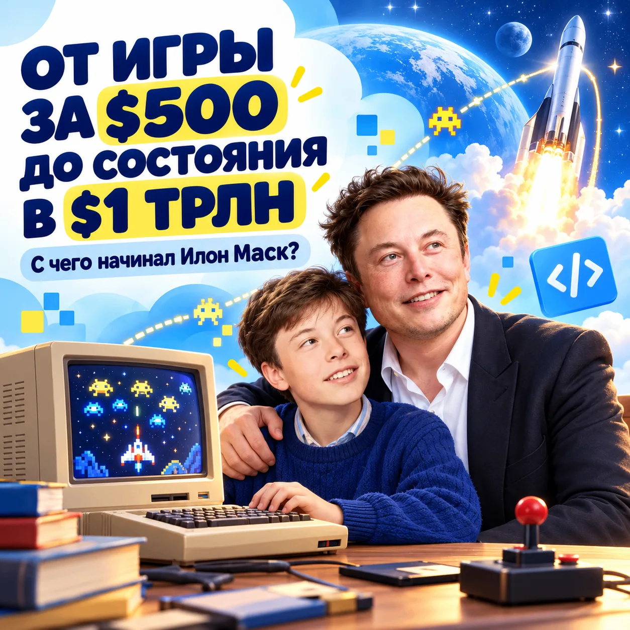 От игры за $500 до состояния в $1 трлн: с чего начинал Илон Маск 🚀