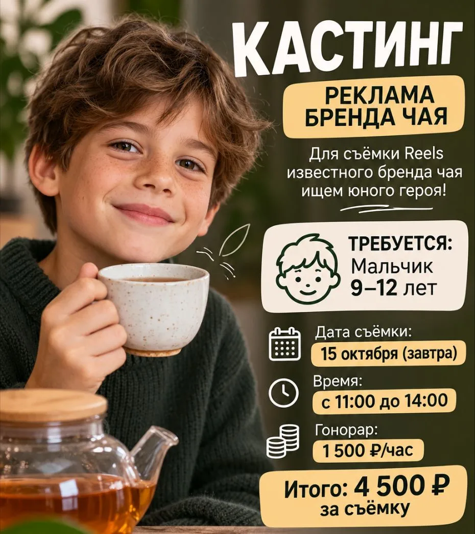 🎬 КАСТИНГ | РЕКЛАМА БРЕНДА ЧАЯ