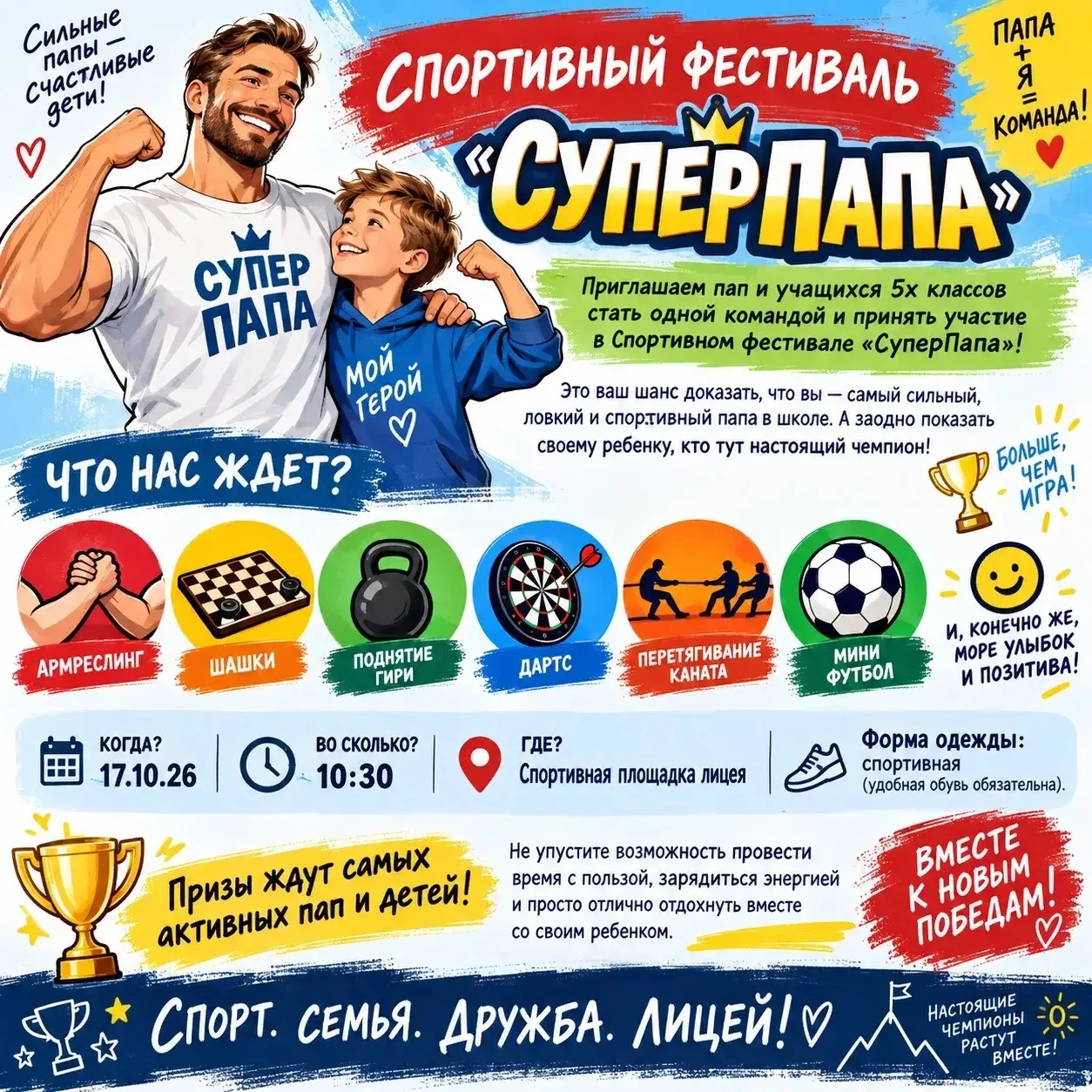🔥17 октября приглашаем пап и         учащихся 5-х классов стать одной командой и приня...