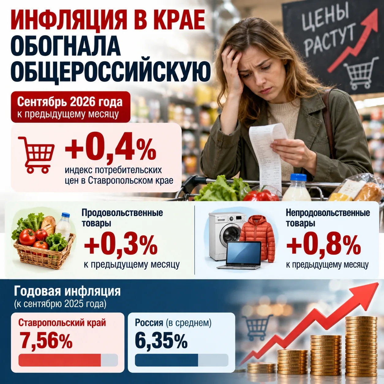 💸 На Ставрополье цены растут быстрее, чем в среднем по России!