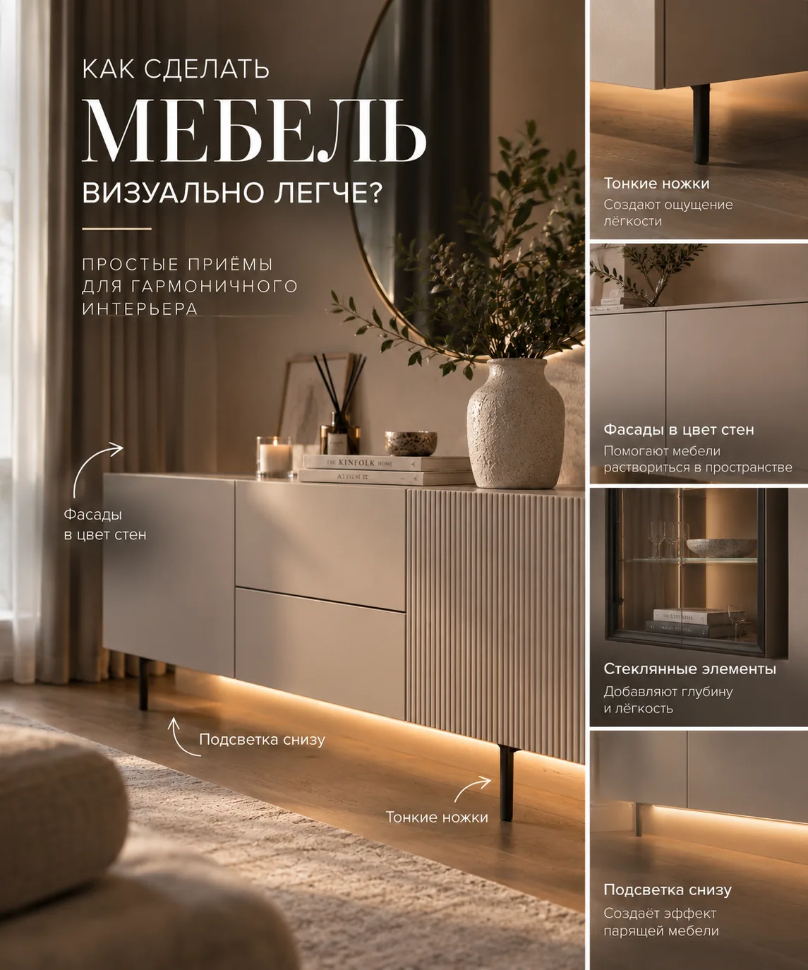 💡 КАК ВИЗУАЛЬНО ОБЛЕГЧИТЬ МАССИВНУЮ МЕБЕЛЬ?