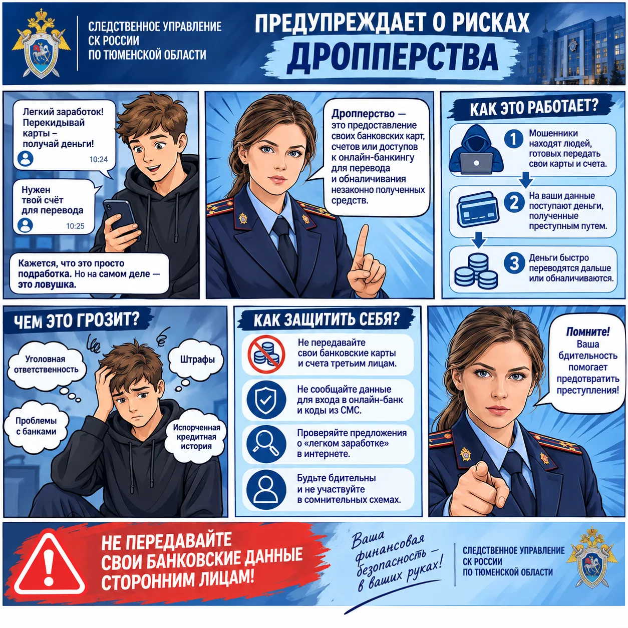 Следственное управление СК России по Тюменской области предупреждает о рисках дропперства