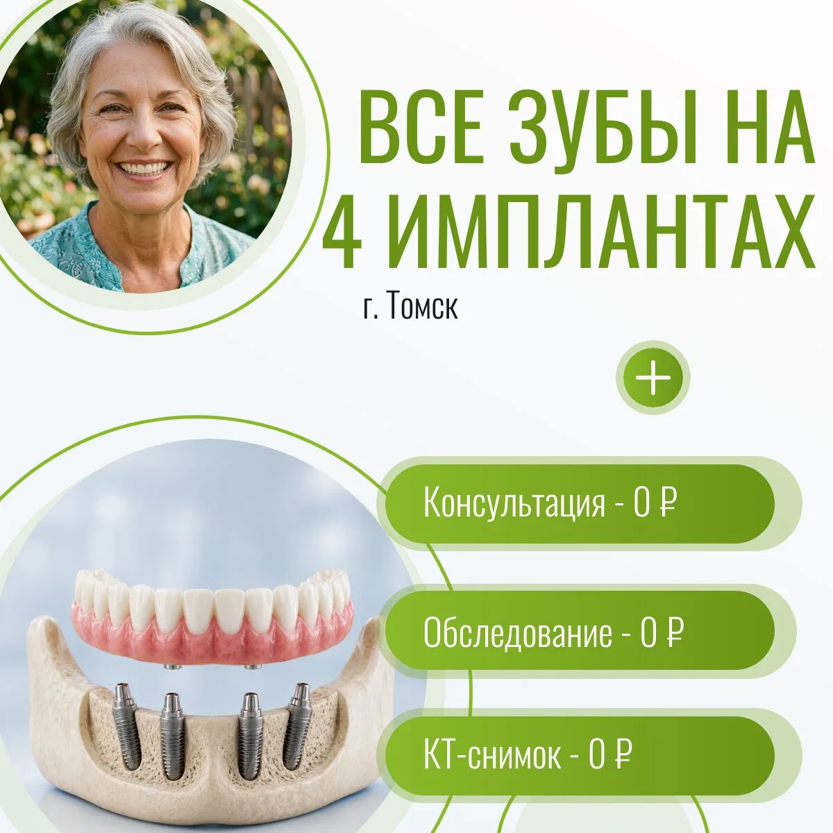 Забудьте о съёмных протезах. Несъёмный на 4-х имплантах!