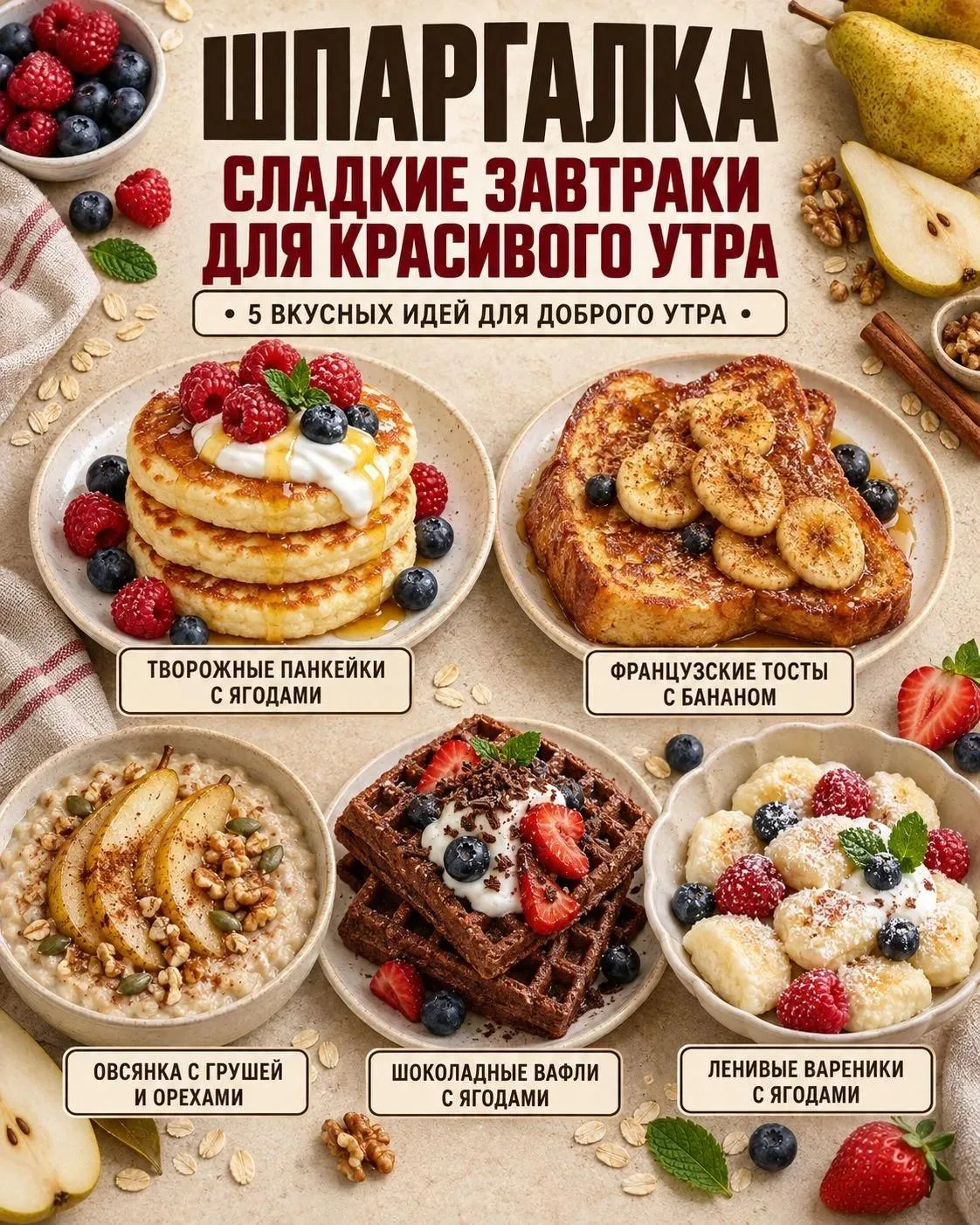 ◽ ШПАРГАЛКА ПО СЛАДКИМ ЗАВТРАКАМ ДЛЯ КРАСИВОГО УТРА 🥞