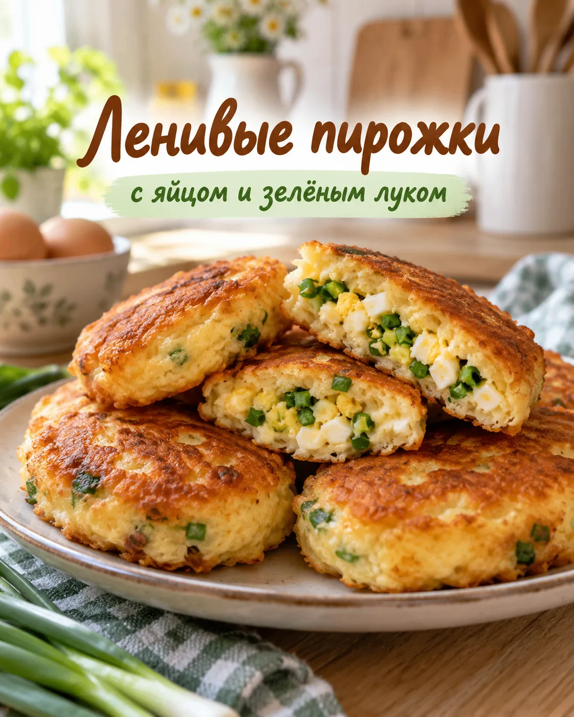 Ленивые пирожки с яйцом и зелёным луком