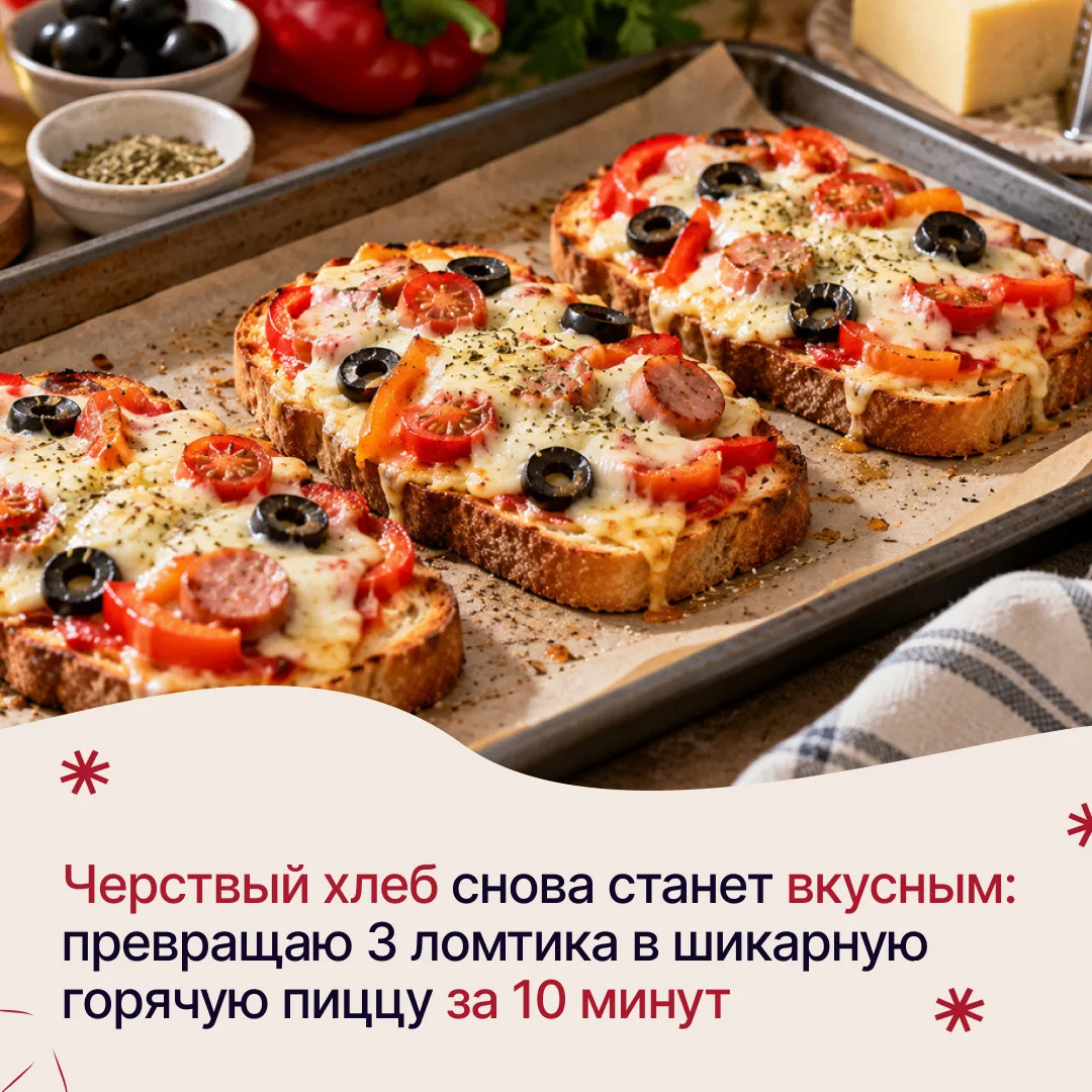 Черствый хлеб снова станет вкусным: превращаю 3 ломтика в шикарную горячую пиццу за 10 ...