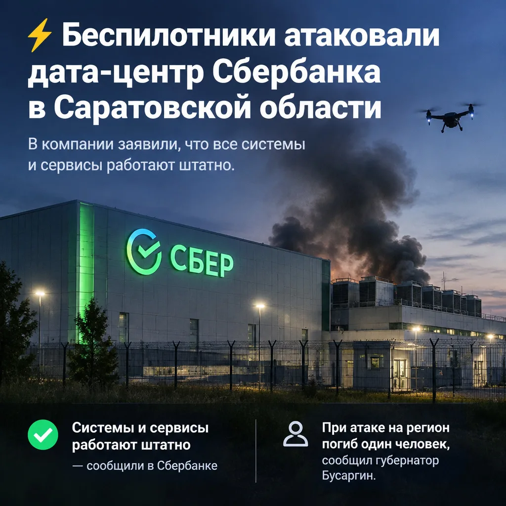 ⚡ Беспилотники атаковали дата-центр Сбербанка в Саратовской области