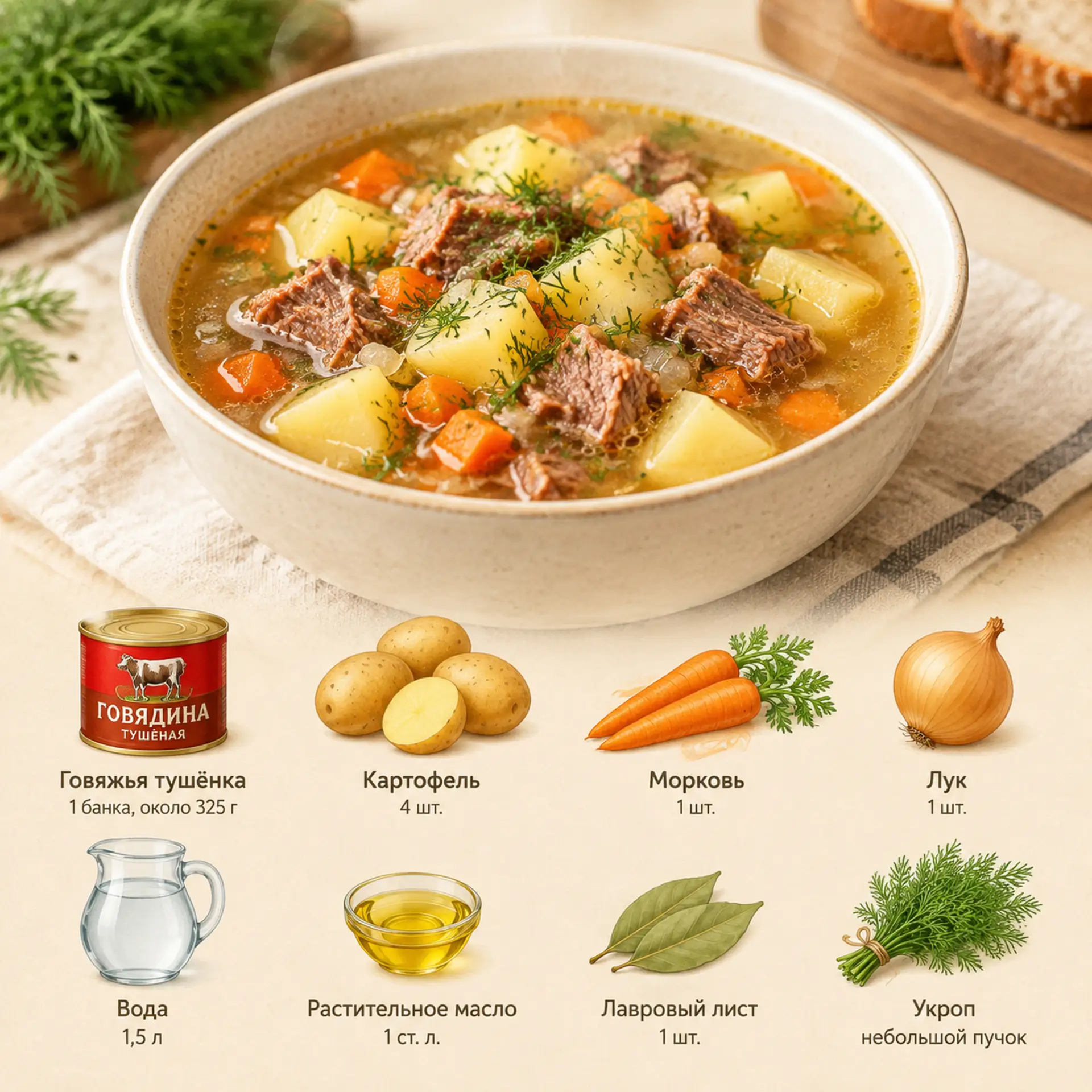 Картофельный суп с тушёнкой 🤤