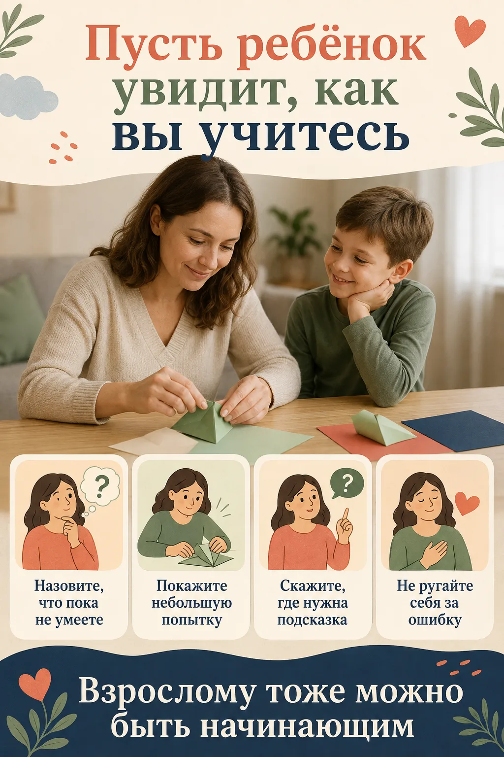 🌱 Пусть ребёнок увидит, как вы учитесь
