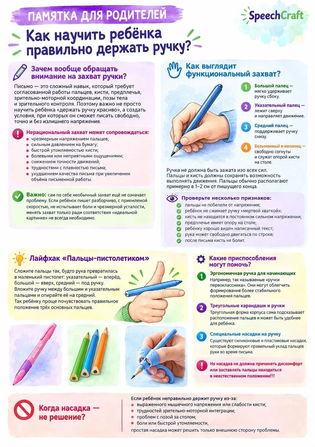 Правильный захват ручки: чему ещё важно научить ребёнка?