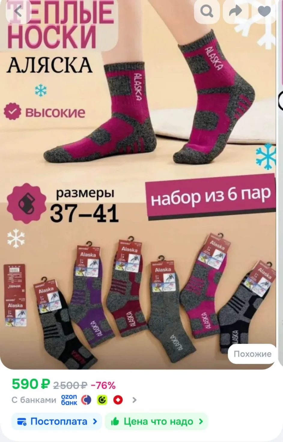 Носки женские Аляска, 6 пар
