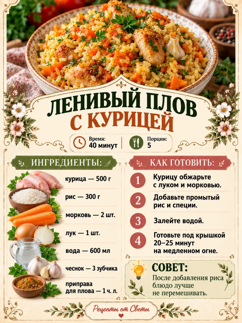 🍚 Ленивый плов с курицей
