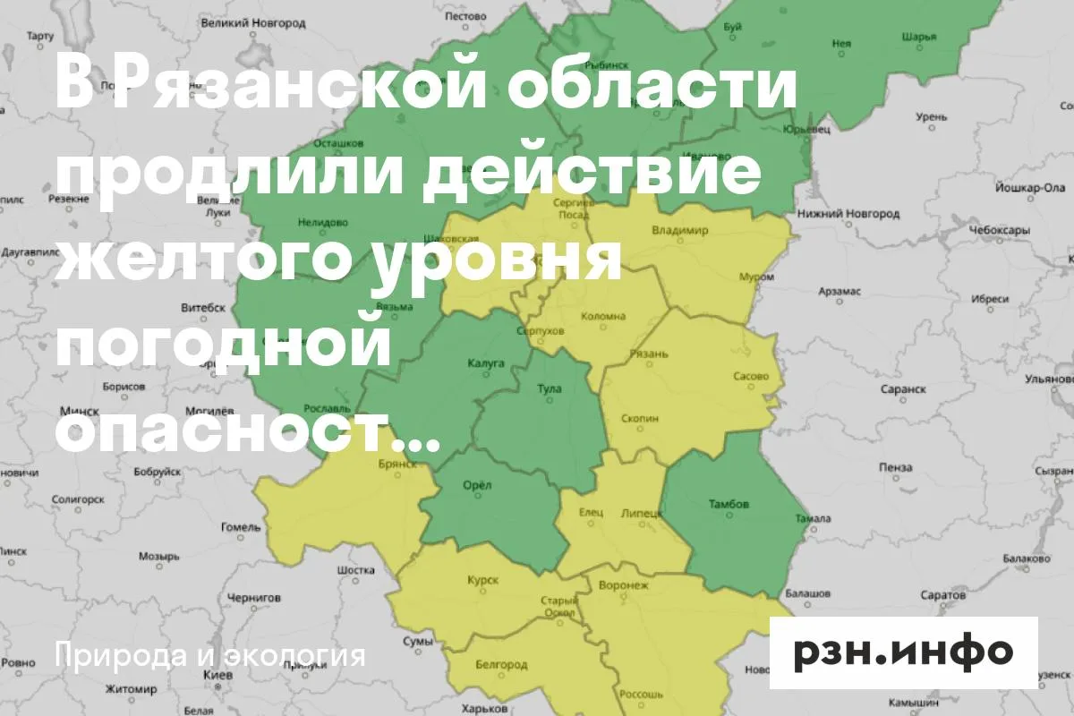 В Рязанской области продлили действие желтого уровня погодной опасности