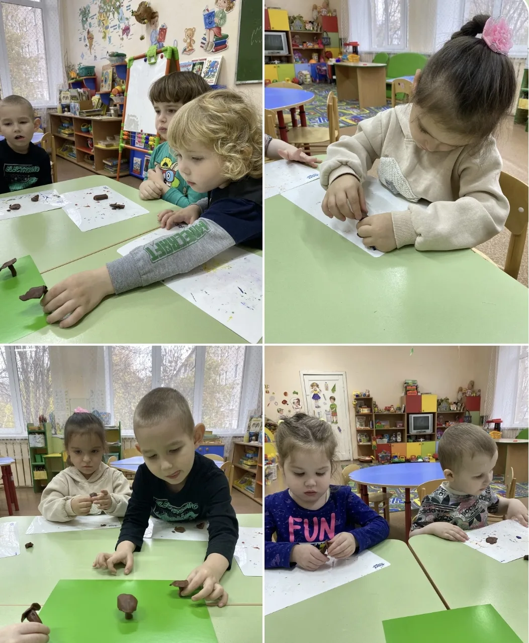 Ребята из группы Котята лепили  "Грибы".