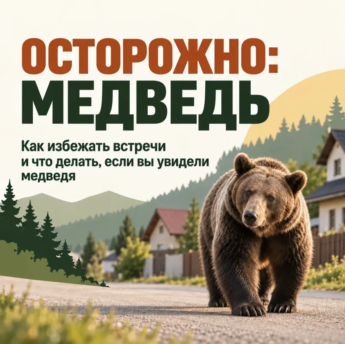 Важно знать, как действовать при встрече с медведем — и на природе, и в населённых пунк...