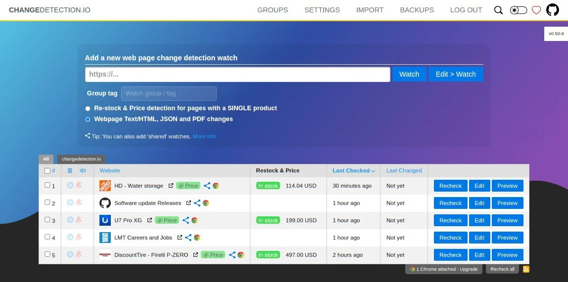 Changedetection.io — инструмент для обнаружения изменений на веб-сайтах, мониторинга ве...