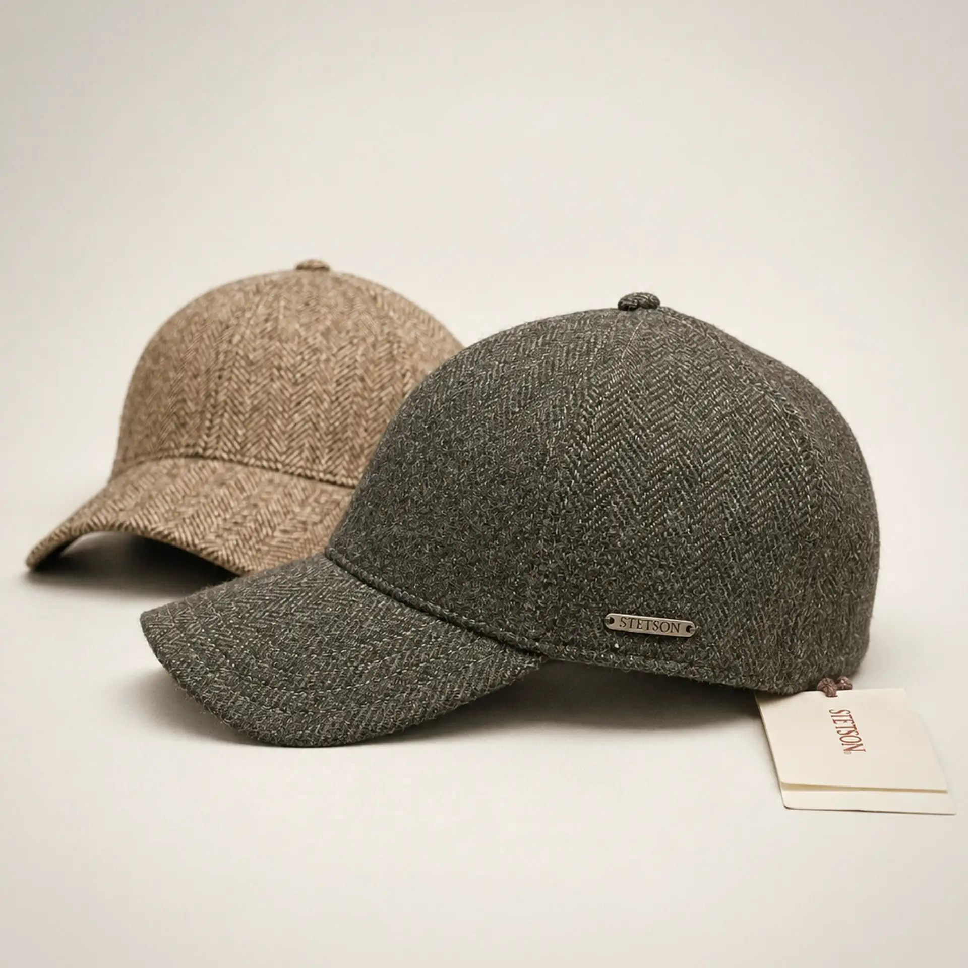 Теплые бейсболки Stetson Woolrich из английского твида в мелкую елочку и с хлопковой по...