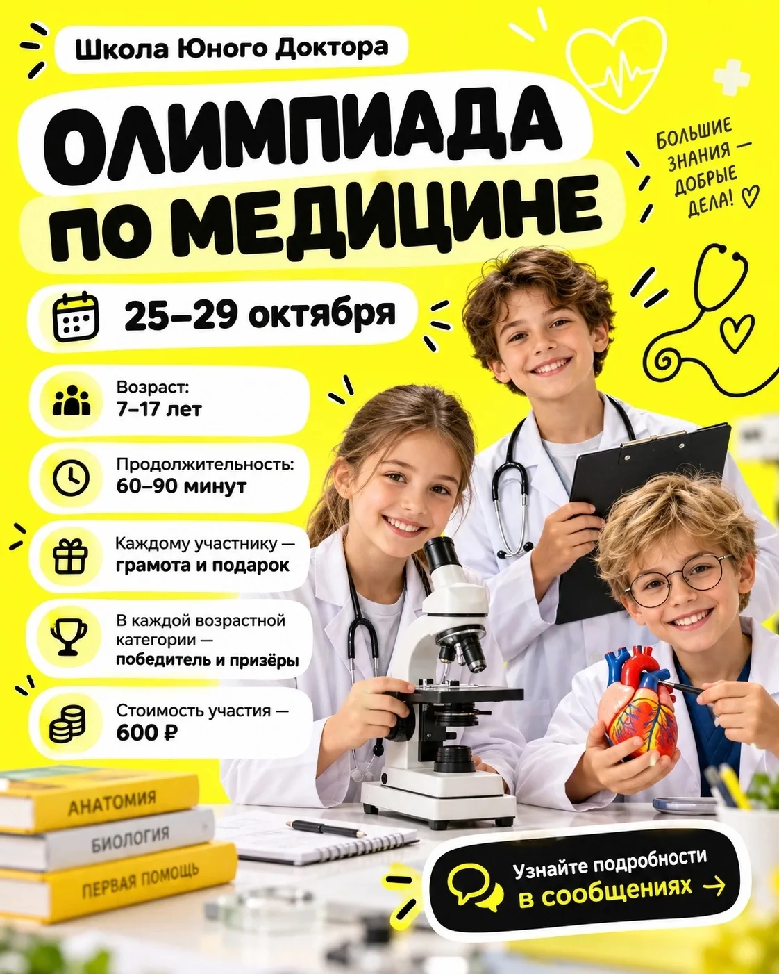 🩺 Олимпиада по медицине для юных докторов!