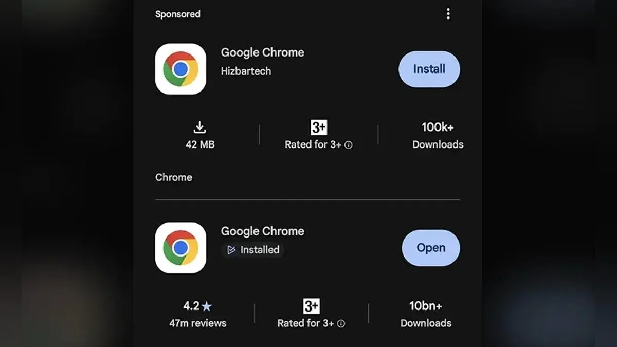 В Google Play нашли поддельный Chrome: 100 тысяч загрузок