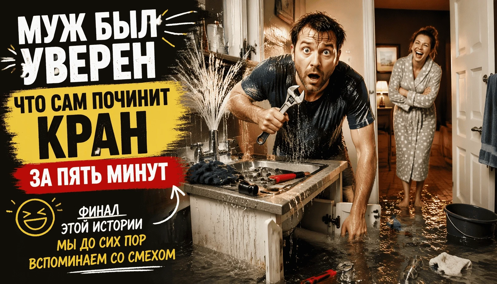 Муж был уверен, что сам починит кран за пять минут, финал этой истории вспоминаем со см...
