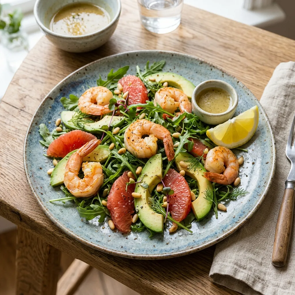 САЛАТ С КРЕВЕТКОЙ, ГРЕЙПФРУТОМ И РУККОЛОЙ 🥗🍤