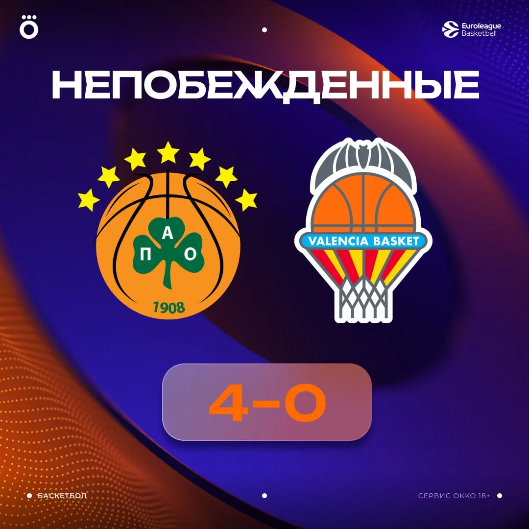 🔝«Панатинаикос» и «Валенсия» — единственные команды без поражений в Евролиге.