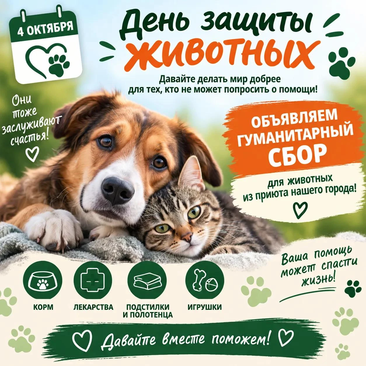 🐾 Объявляем сбор помощи для животных из приютов — ко Дню защиты животных! 🐾