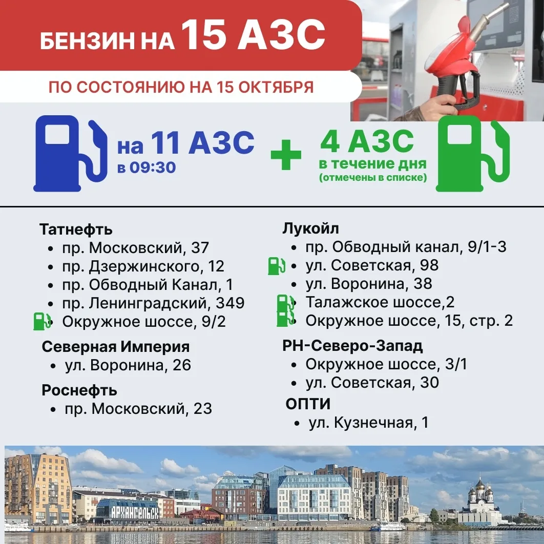 Бензин на АЗС Архангельска 15 октября