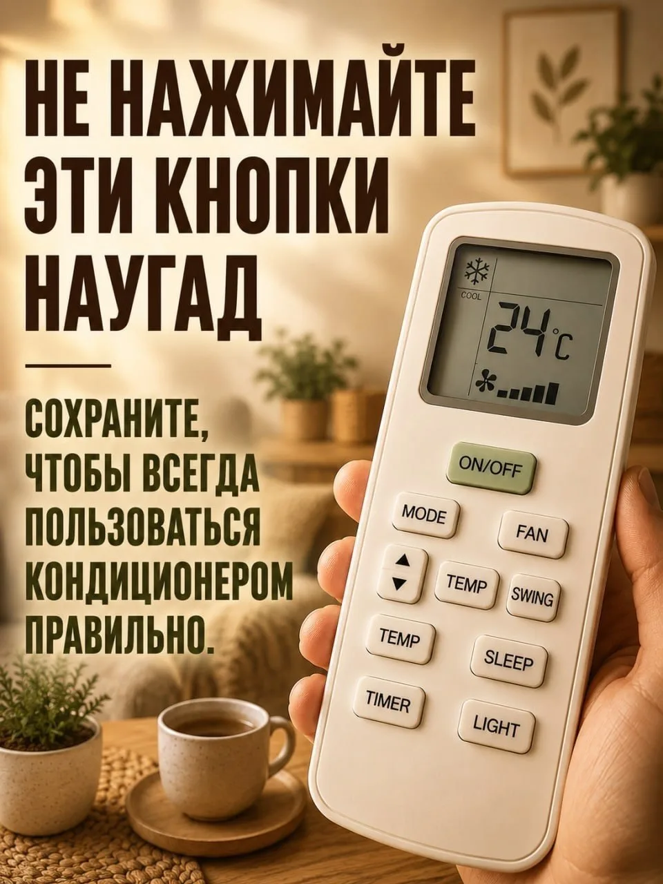 📌 Простая шпаргалка по режимам кондиционера: температуре, скорости вентилятора и напра...