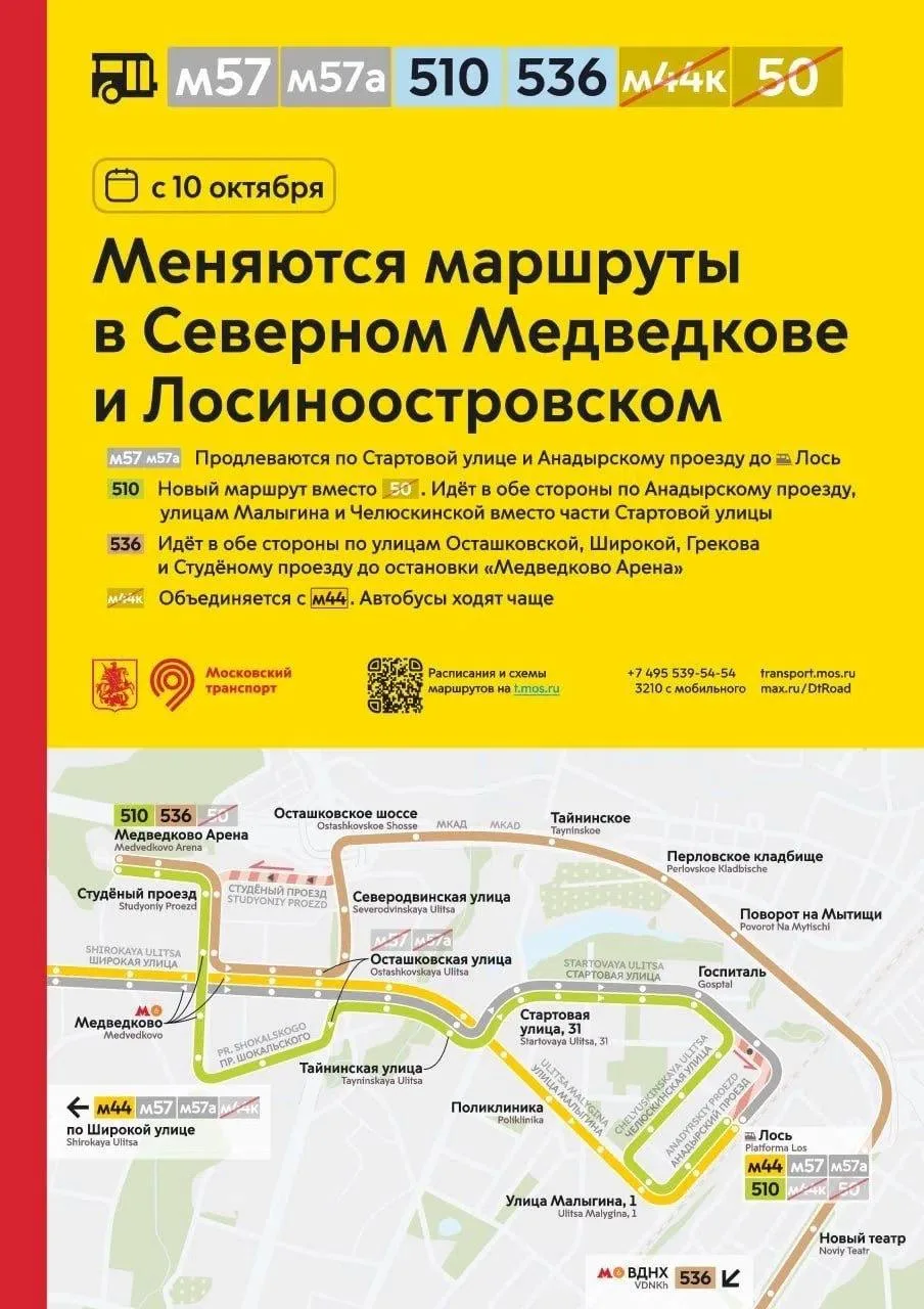 С завтрашнего дня в Лосиноостровском меняются маршруты некоторого транспорта — м57, м57...