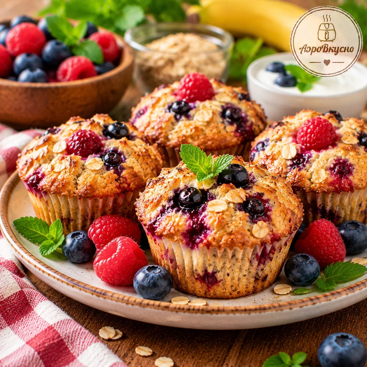 🍓 Овсяные маффины с ягодами в аэрогриле