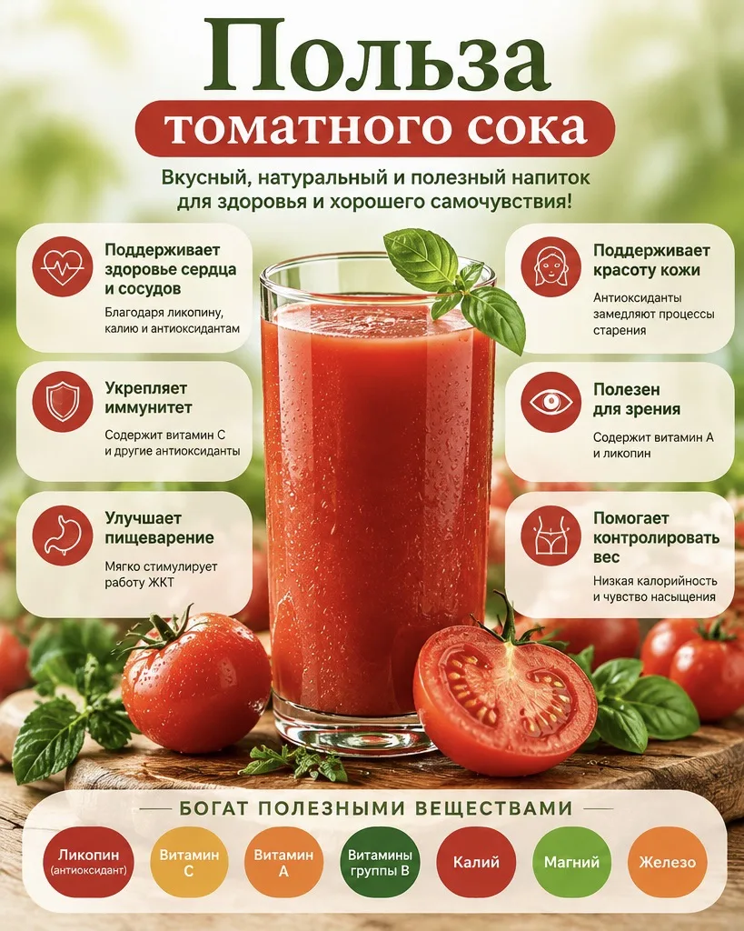🍅 Томатный сок — вкусно, натурально и полезно!