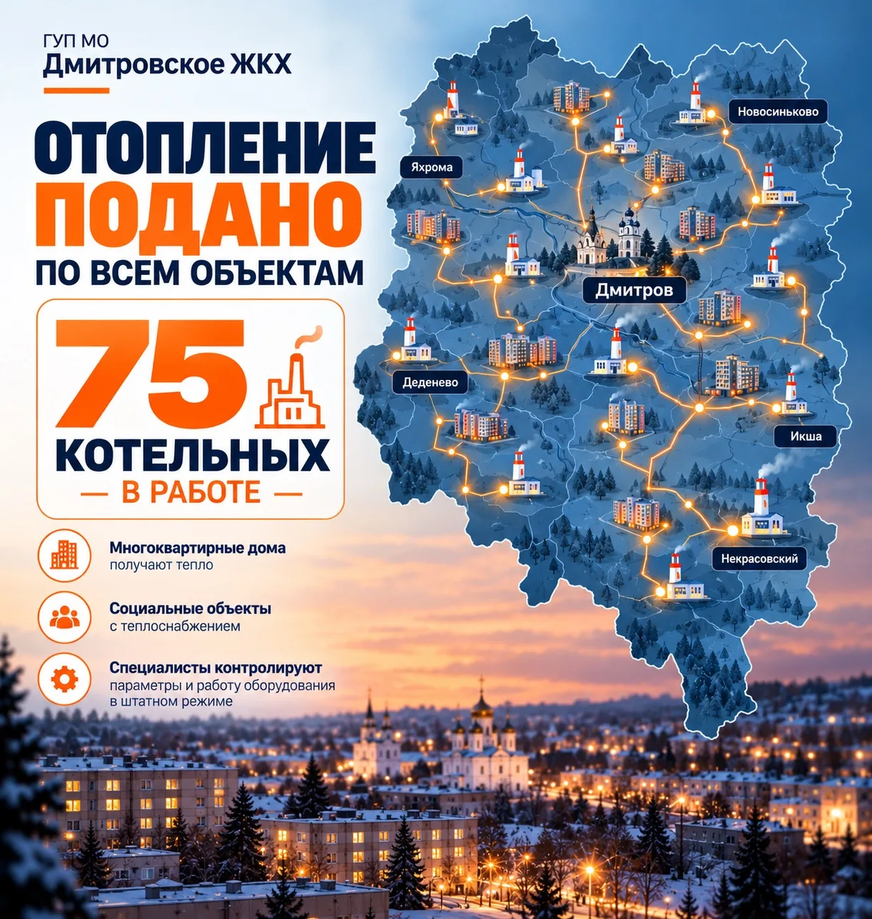 Отопление подано по всем объектам